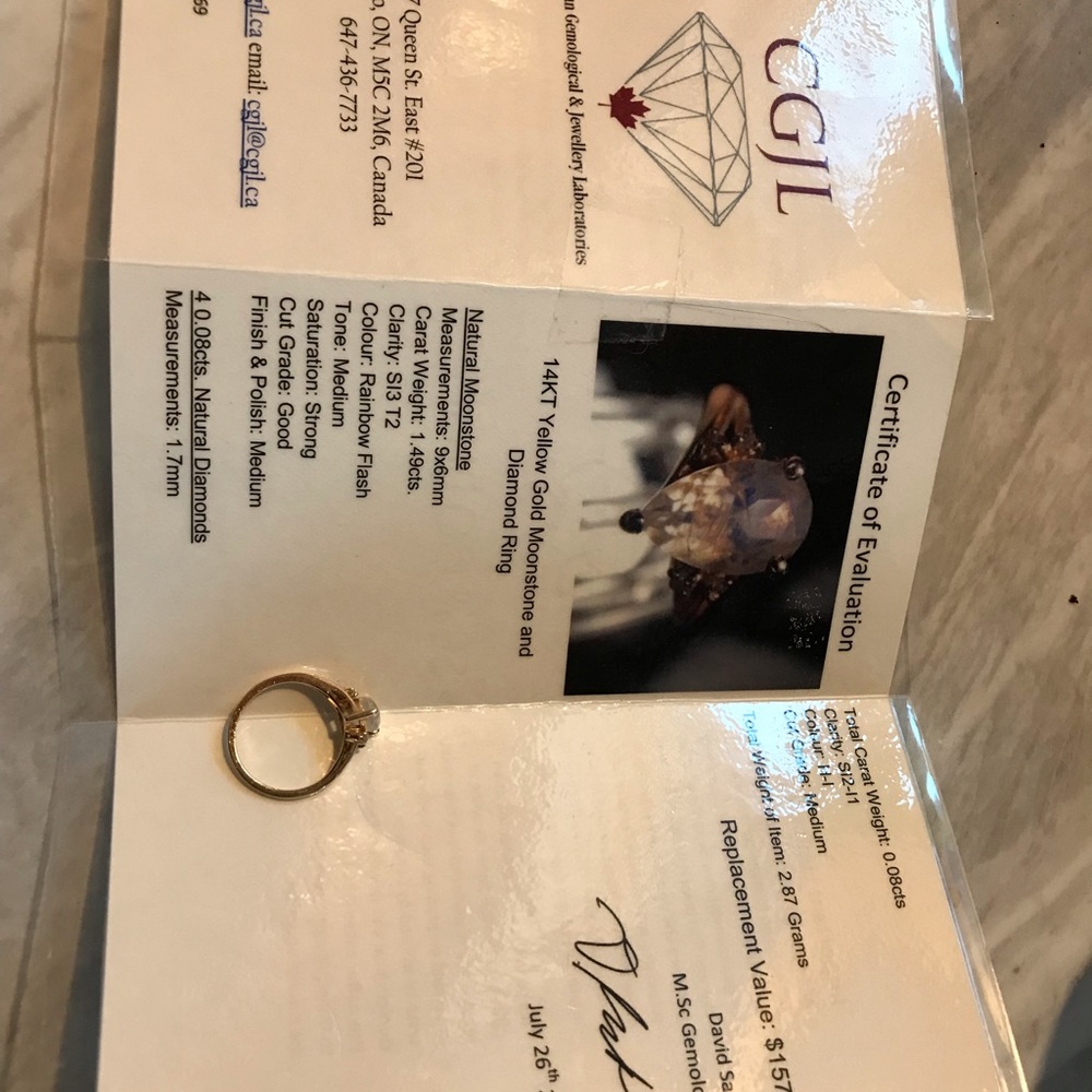 14k gold moonstone and diamond ring size 6.5 - Picture 3 of 10